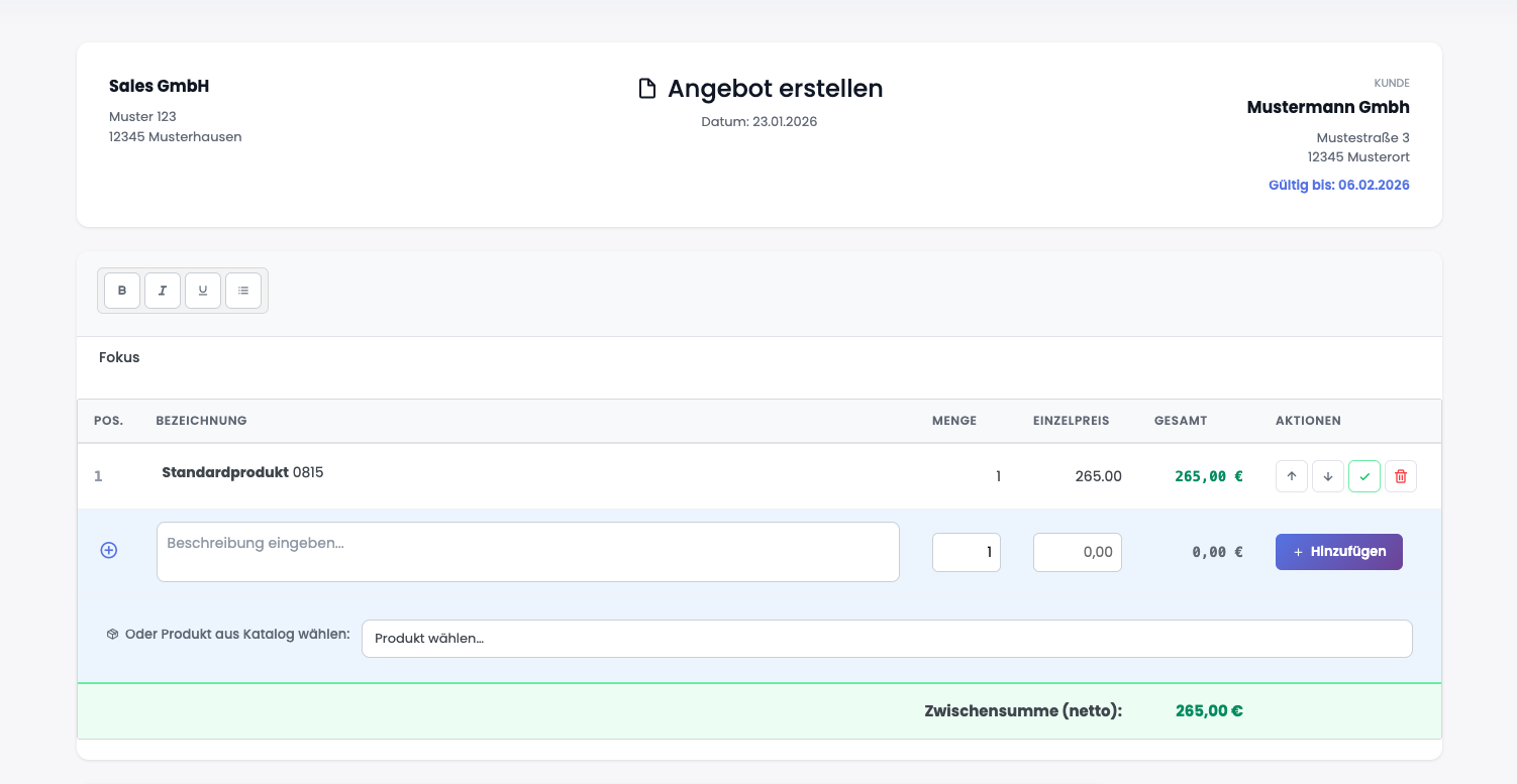 Rechnungserstellung in InvoFlux